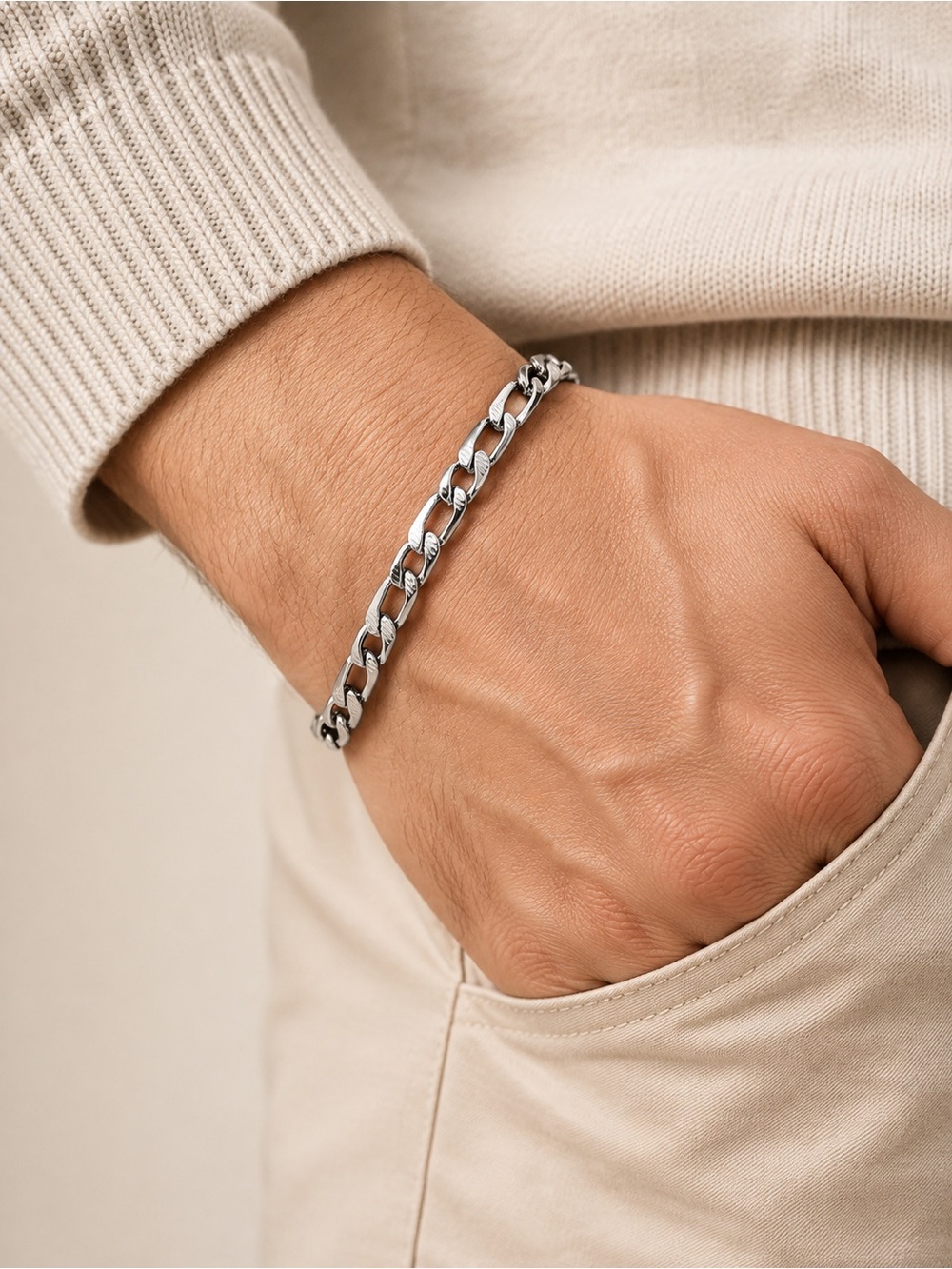Heavy Duty Men’s 316L Stainless Steel Multi-Link Bracelet Silver Tone